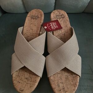 Beige Cross-Strap Sandals